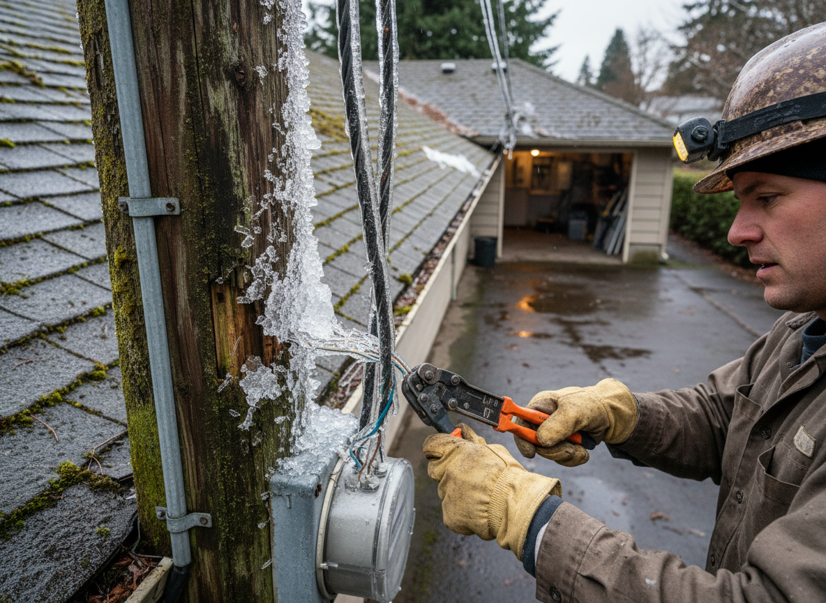 What Winter Windstorms and Ice Do to Service Masts and Overhead Drops